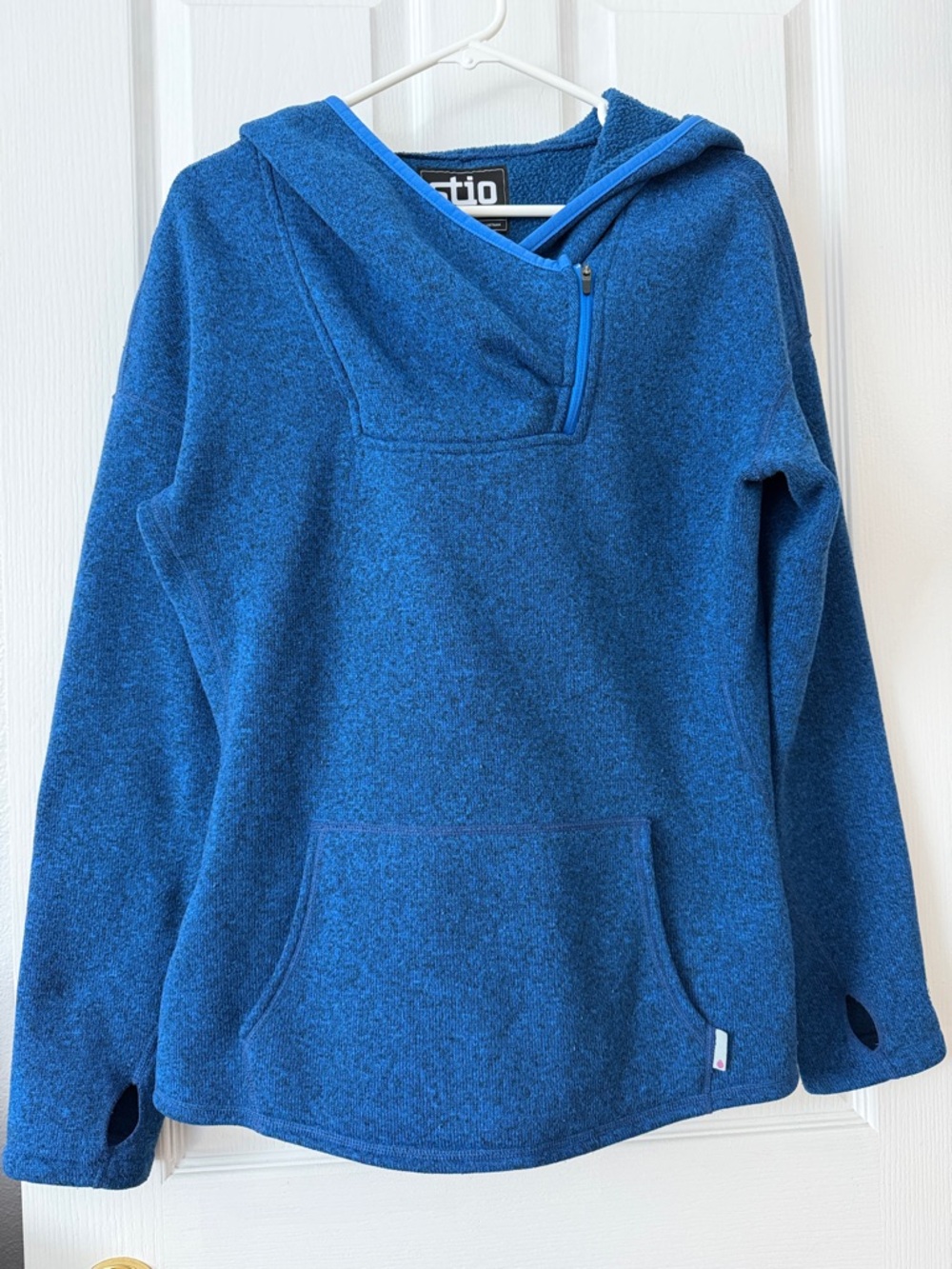 Stio Blue Hooded Cowl Pullover Sweater